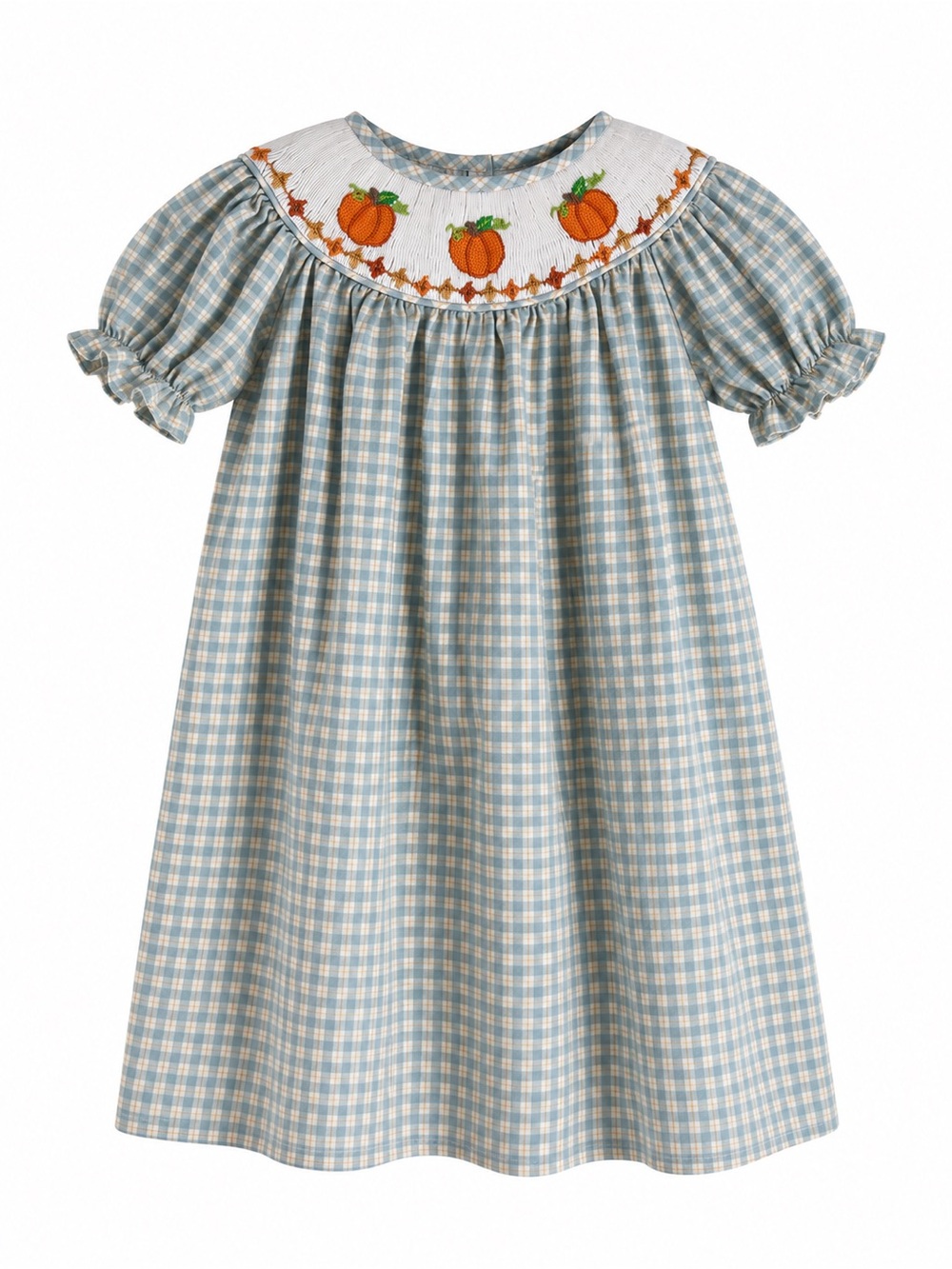 Three Sisters Smocked Pumpkin Plaid Dress
